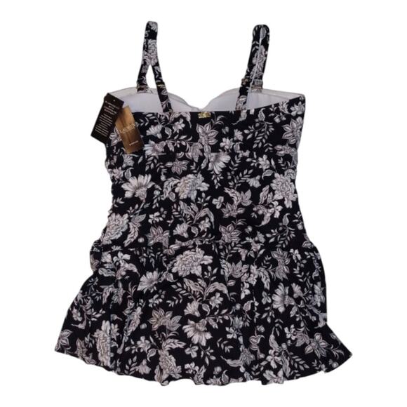 Ralph Lauren BLACK/WHITE Toile Floral Twisted Skirted One-Piece Swimsuit, US 22W - Picture 3 of 11